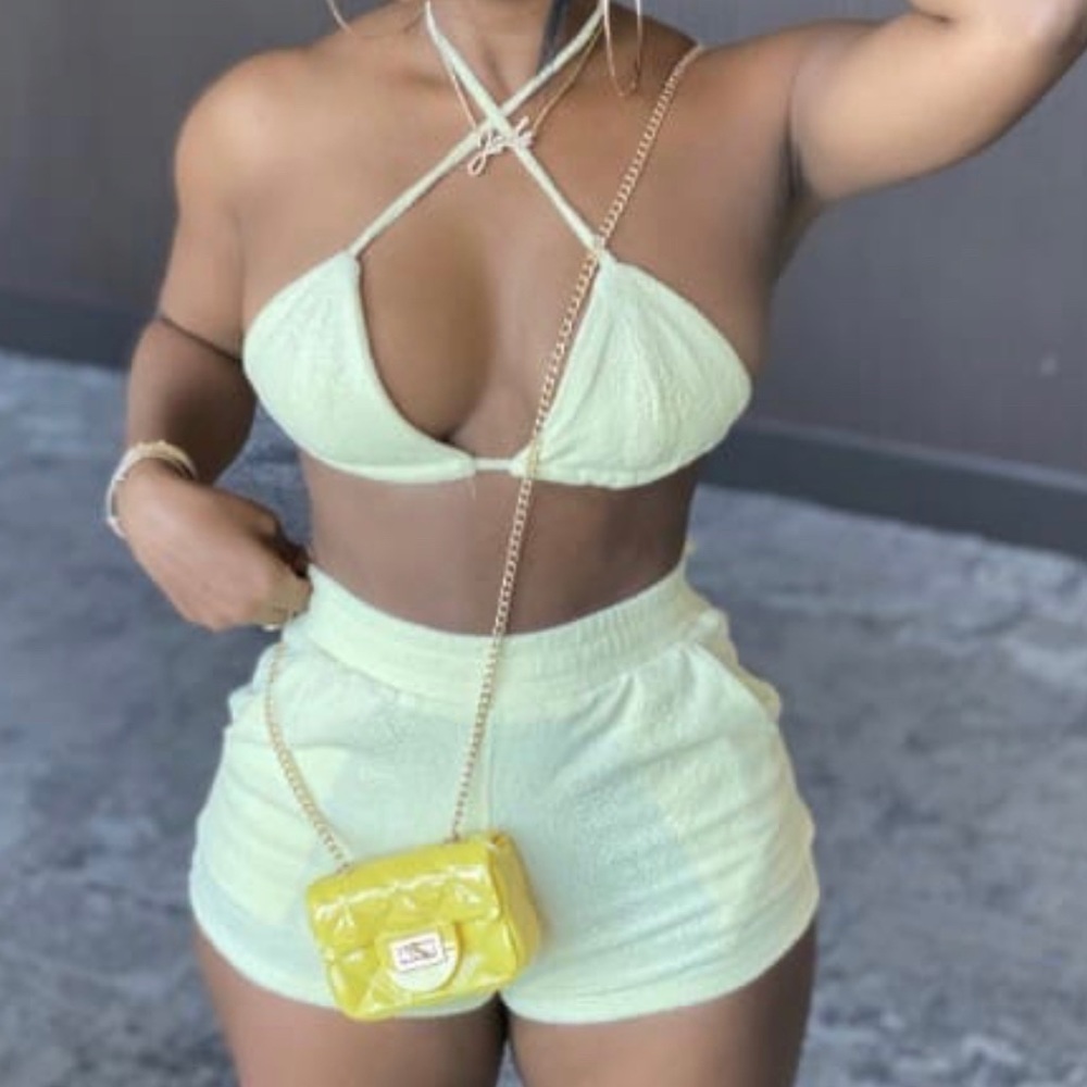 BRAND NEW - Solid Pastel Halter Two Piece Bikini / Lounge set